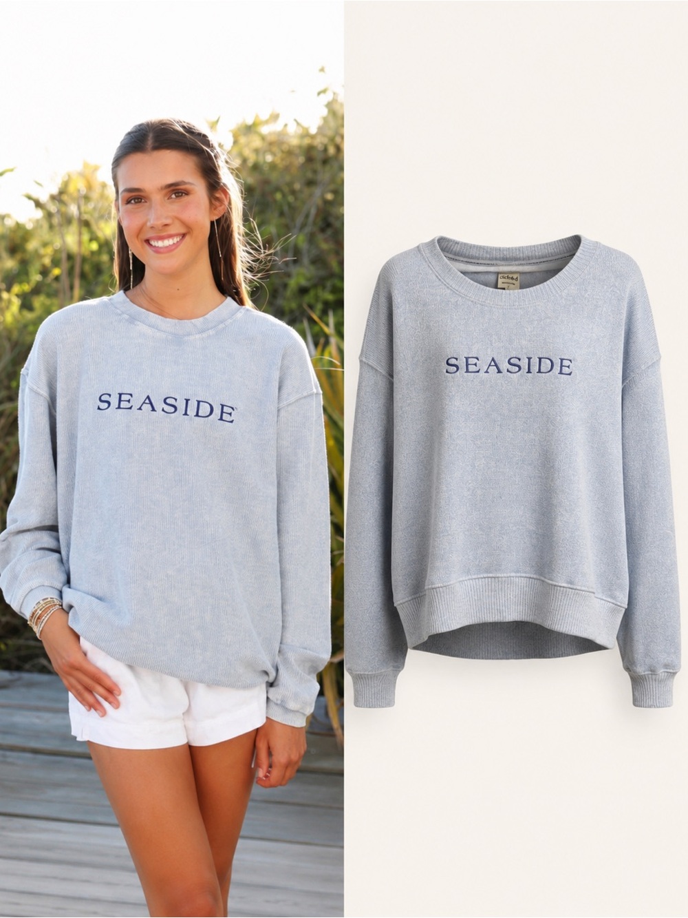 Coastal Grandmother | Seaside Embroidered Pullover Sweatshirt | Large